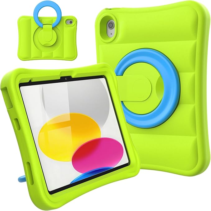 MRWHO Kids Case for iPad (A16) 11th Generation 11 inch 2025/ 10th Generation 10.9 inch 2022 - Sturdy Lightweight Flexible Shockproof Rotating Stand Handle Girls Boys Cover for iPad 11 10 Gen Green