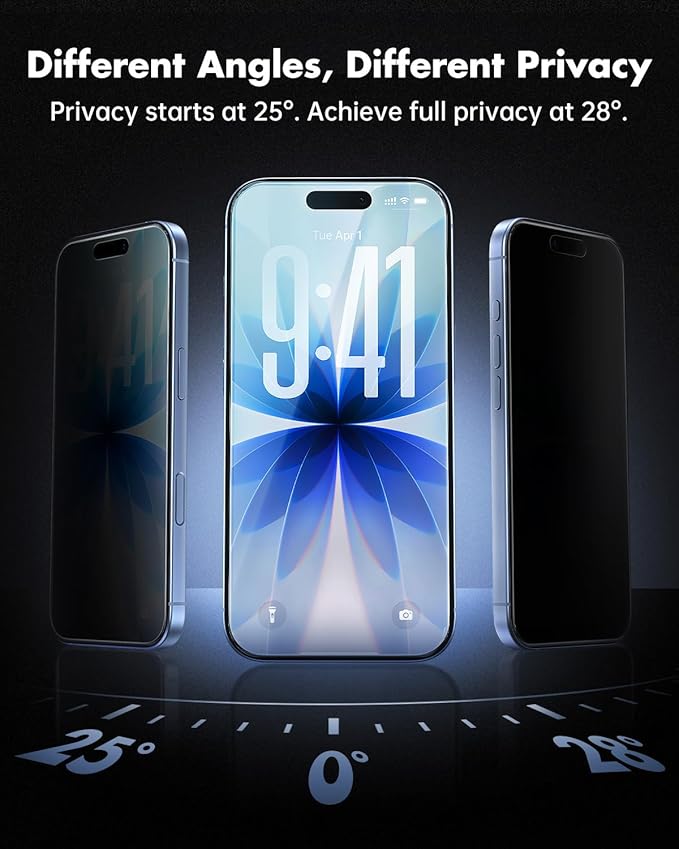 UNBREAKcable for iPhone 17 Privacy Screen Protector QuickSet Box 25° Anti-Spy Tempered Glass 9H+ Hardness Case-Friendly Bubble-Free Anti-Fingerprint for Apple 17-2 Pack 6.3