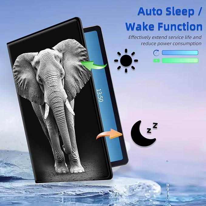 for Samsung Galaxy Tab S9 Plus Case 12.4'' Rotating Auto Wake Sleep for Samsung S9+/S9 FE Plus Tablet Case Leather Elephant Table Cover for Woman Man