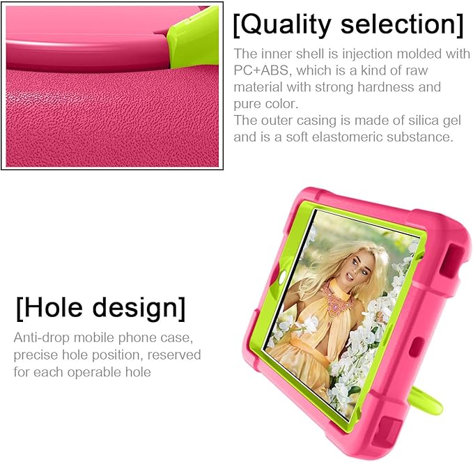 Compatible with Apple iPad mini 4/5 Tablet CaseRugged Kids Case with Stand Lightweight Shockproof Kids Friendly Tablet Cover Rose Red+Grass Green