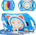 iPad 11 inch 11th Generation Case for Kids Dteck Heavy Duty Rugged Protection Kid-Friendly Handle Stand Shoulder Strap Cute Cat Case for Apple iPad 10th Generation 10.9 inch 2022 Lightblue