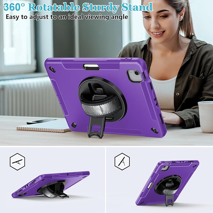 Case for iPad Air 11 M4 2026/ M3 2025/ M2 2024: TPU Cover for iPad Air 5th &amp 4th Generation 10.9 Inch (2020/2022) with Screen Protector- Stand- Handle- Shoulder Strap- Pencil Holder