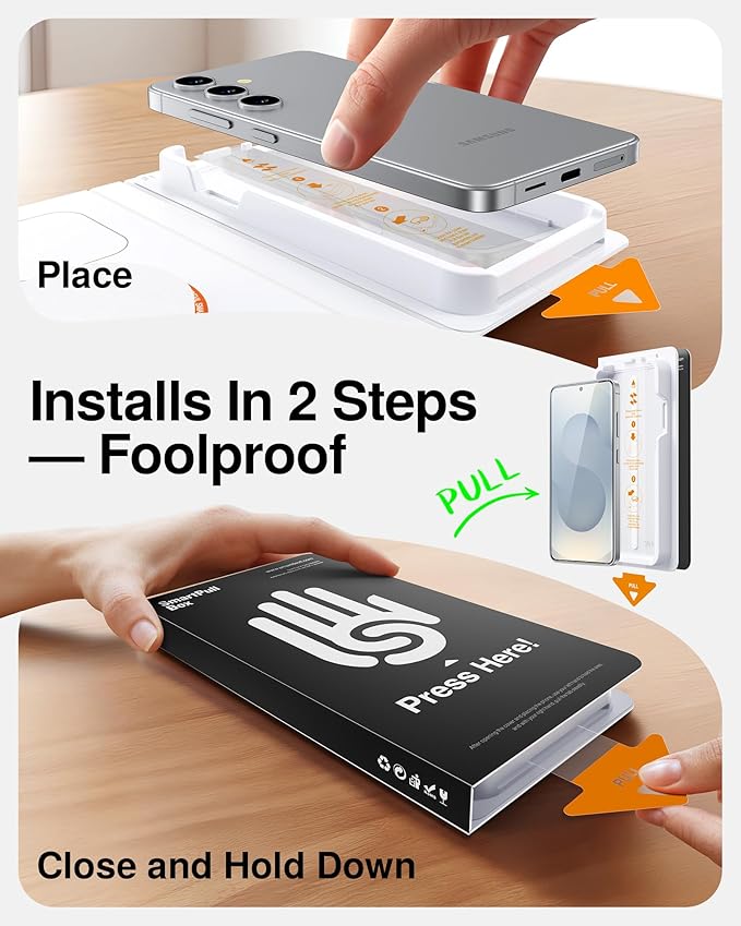 SmartDevil Tempered Glass for Samsung Galaxy S25+ Plus Screen Protector [3 Pack]  Fingerprint Unlock Compatible HD Anti-Glare 9H Scratch &amp SGS Impact Resistant Fast &amp Easy Smart Pull Box
