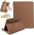 Dteck Galaxy Tab S10/S9/S8 14.6-inch Brown PU Leather Case with S Pen Holder Folio Stand Crossbody Shoulder Strap Card Pocket Magnetic Envelope