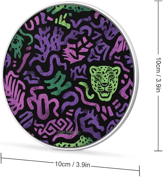 Neon Animal Graffiti Fast Portable Charger 10W Funny Graphic Phone Charging Pad with USB Cable