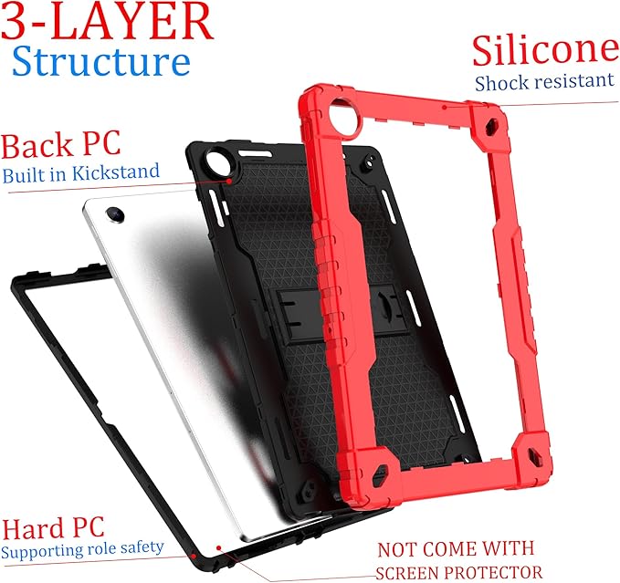 for Onn 10.4 Tablet Pro 2023 Model: 100110603 Case Built in Kickstand Heavy Duty Hybrid Case Hard Back Case Come with Tempered Glass/Shoulder Strap for Onn 10.4 Tablet Pro (Red+Black/1 Pcs)