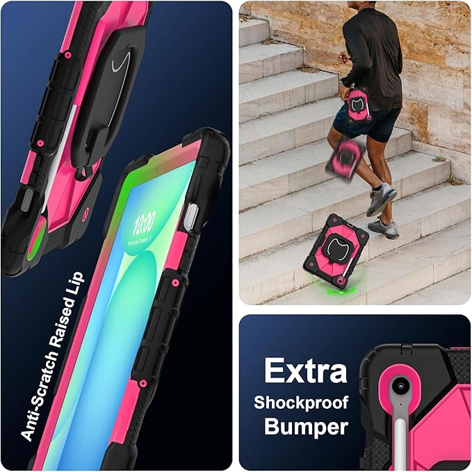 ATOOZ for Samsung Galaxy Tab S10 Lite/S10 FE/S10/S9 FE/S9 Case 2025Heavy Duty Shockproof Rugged Cover Case for Samsung S10 FE Tablet 10.9 Inch with Shoulder Strap &amp Pencil Holder (Rose Red)