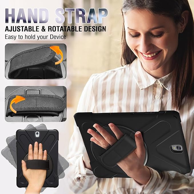 DreamerX for Samsung Galaxy Tab S3 9.7 Case T820/T825/T827 Heavy Duty Rugged Full Body Drop Protective Silicone Cover for Kids with Rotating Stand Handle Hand Strap Carrying Shoulder Strap Black