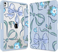 Mektron Case for M5/ M4 iPad Pro 11 inch 2025/2024 with Pencil Holder Compatible Models: A3357/A3358/A3359/A2836/A2837/A3006 Shockproof Cover Clear Shell Flowers-Bows-Blue