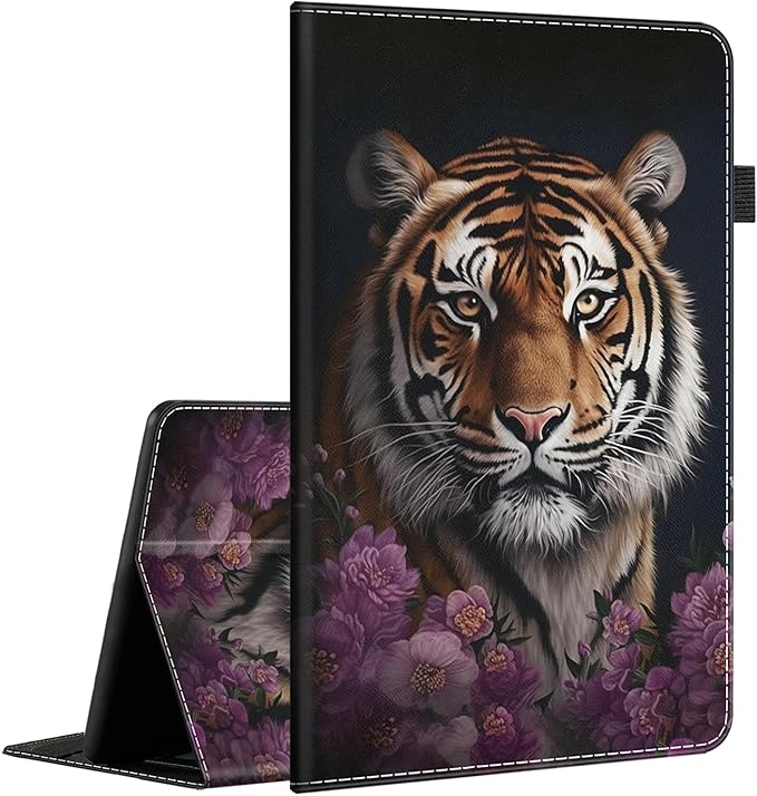Case for Amazon Fire HD 10 Tablet (9th/7th/5th Generation2019/2017/2015 Release) Multi-Angle Smart Stand Cover Auto Sleep/Wake for Fire 10.1 InchTiger Purple Flower