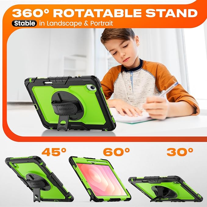 SEYMAC stock Case for Samsung Galaxy Tab S11 5G Tablet Case 11'' Protective with Screen Protector Pen Holder 360 Rotate Stand Hand Strap Shoulder Strap Green1