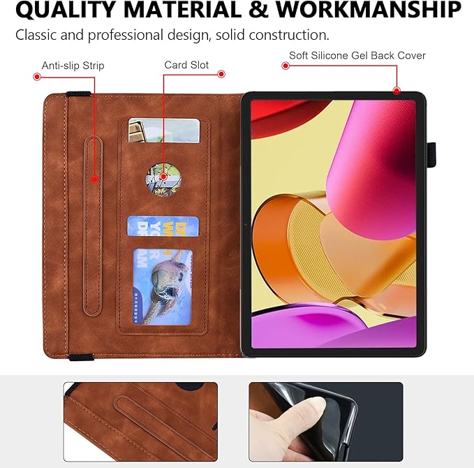 Case for Amazon Fire Max 11 (2023) Techcircle Stylish Mandala Embossed PU Leather Folio Stand Soft TPU Back Cover Slim Lightweight Elastic Band Protective Case with Pen Holder &amp Card Slots Brown