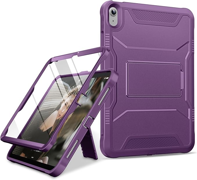 DTTO Case for iPad (A16) 11th Generation 11-Inch 2025 iPad 10th Generation 10.9-Inch 2022 Durable Shockproof Full Body Protective Cover with Built-in Screen Protector Dark Purple