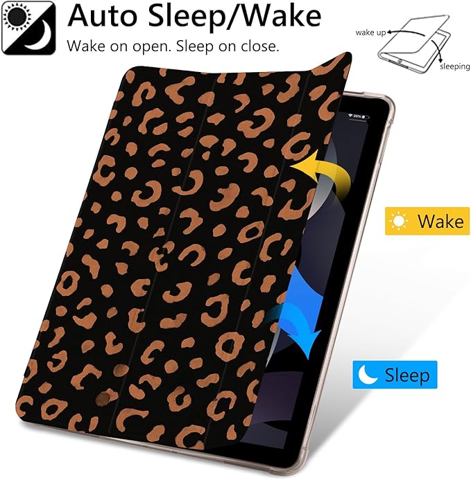 Retro Brown Leopard Print Case for iPad mini 7th(A17 Pro) 2024 / Mini 6th Gen 8.3 2021 Protective CasePencil Holder &amp Clear Back &amp Trifold Stand Cover for Women