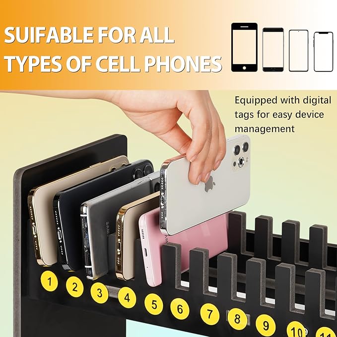 Cell Phone Holder Classroom Cell Phone Storage 2-Tier Multiple Cell Phone Stand Rack with 1-30 Number Stickers PVC Board Mobile Phone Holder Desktop Organizer for Classroom (Black 30 Slots)