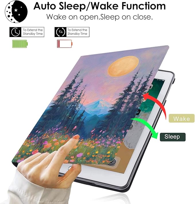 Compatible with iPad Air 13 inch Case (M3 2025 /M2 2024)/12.9 inch Case (6th/5th/4th/3rd 2022/2021/2020/2018) with Pencil HolderAuto Wake/Sleep Protect CoverTwilight Mountain Floral Scenery