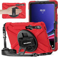 BRAECNstock for Samsung Galaxy Tab S10 Lite/ S10 FE/ S9 FE/ S9/ S8/ S7 5G Case 10.9/ 11 Shockproof Protective Kids Case with Pencil Holder Rotating Hand Strap &amp Stand Shoulder Strap Red