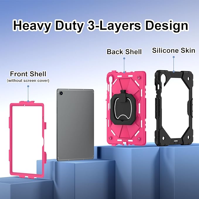 ATOOZ for Samsung Galaxy Tab S10 Lite/S10 FE/S10/S9 FE/S9 Case 2025Heavy Duty Shockproof Rugged Cover Case for Samsung S10 FE Tablet 10.9 Inch with Shoulder Strap &amp Pencil Holder (Rose Red)