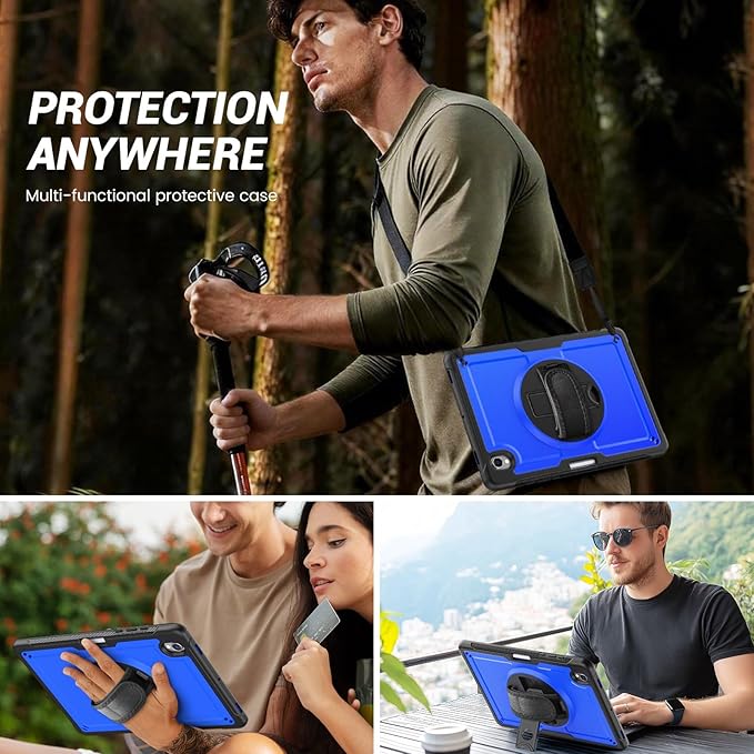 Case for Samsung Galaxy Tab S10 Lite / S10 FE / S9 FE 5G / S9 Tablet Case 10.9''/ 11'' with Screen Protector Pen Holder 360°Rotate Hand Strap/Stand Shoulder Strap Blue