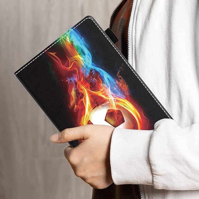 Case for Amazon Kindle Fire HD 10 &amp 10 Plus Tablet 10.1 (13th/11th Generation 2023/2021 Release) - PU Leather Folio Case with Smart Auto Wake/Sleep Flame Football