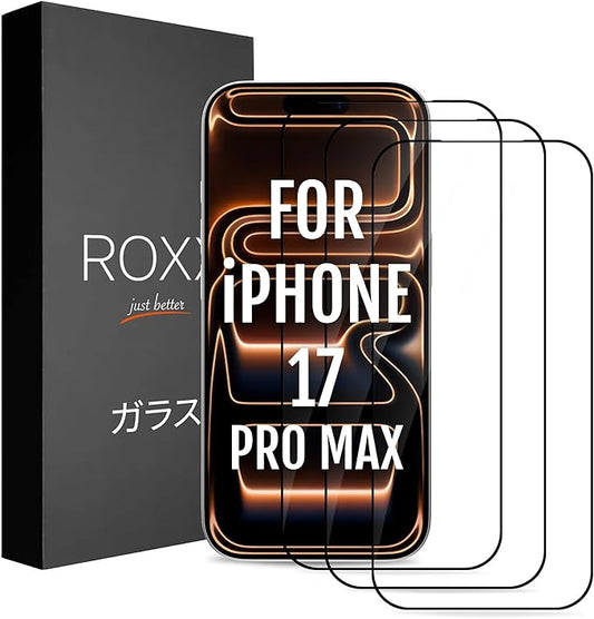 ROXX NEO Japanese 9H 3D Screen Protector (3-Pack) | Does Not Cover the Display | For iPhone 17 Pro Max | Rounded Edges | Harder | Clearer | Scratch-Resistant | Shatterproof