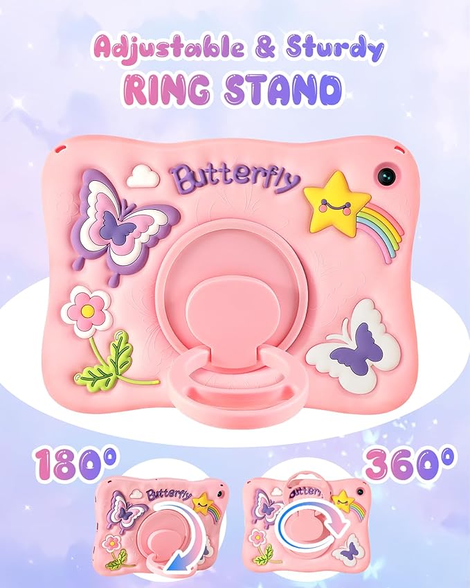 Kidcube for Samsung Galaxy Tab A9 Plus Case 11 Inch - for Girls Cute Girly Kawaii 3D Butterfly Design Cover with Rotating Stand &amp Strap Unique Silicone Teens Women for Samsung A9 Plus Tablet Cases