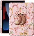 Cute Cowgirl Boots Bow for iPad Pro 12.9 Inch Case 5th/6th Generation 2022/2021/2020 with Pencil Holder Auto Sleep/Wake Pink Leather Soft TPU Back Cover