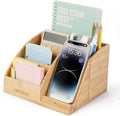 Bamboo Pen Holder for Desk &amp Nightstand Organizer with Fast Wireless Charging for iPhone Samsung &amp More – Office Desk Accessories for Men/Women (Natural)