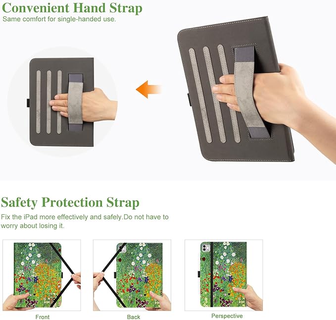 Vimorco for iPad Pro 11-inch Case M5/M4 2025/2024 Flower for iPad Pro Case 11 Inch M5/M4 Pencil Holder/Hand Strap/Pocket/Screen Protection BandAdjustable AngleAuto Sleep/Wake Floral Flowers Garden