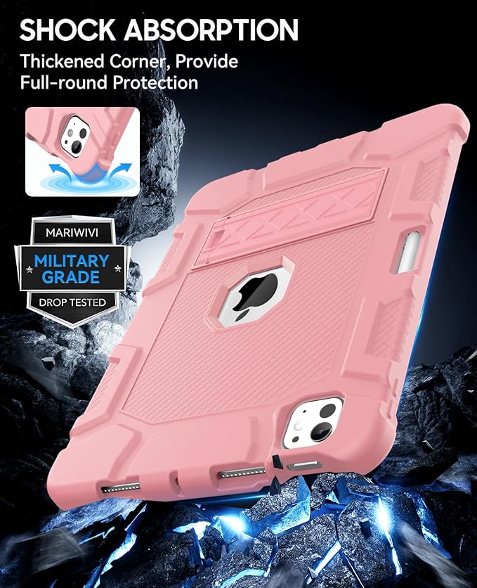 Case for iPad Pro 11 Inch Case (M5 2025/ M4 2024) with Pencil Holder Built-in Stand Military Grade Shockproof Protective Cover for iPad Pro 11 (Rose Gold)