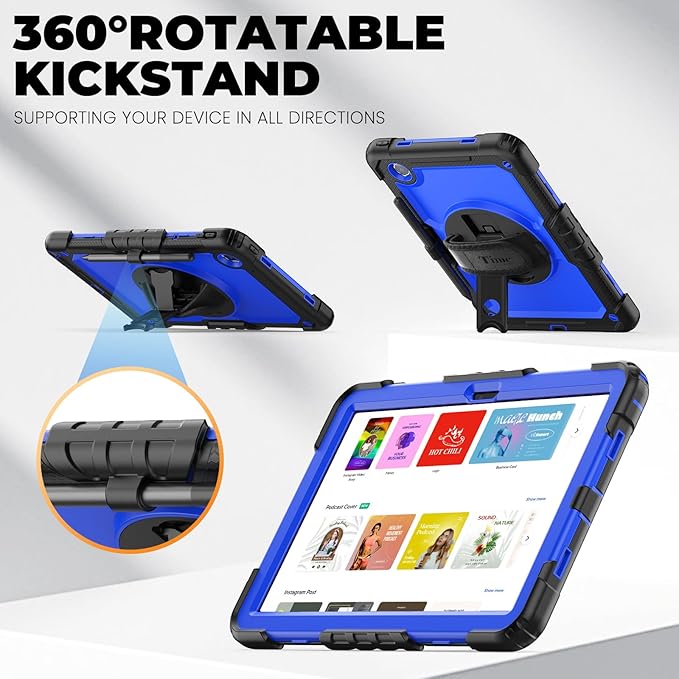 timecity Case for Lenovo Tab M11 (TB330FU/TB330XU) 11 Inch Tablet Case with Pen Holder/Stylus Holder/Screen Protector/360° Hand Strap for Tab K11 LTE 2024/ Lenovo Xiaoxin Pad 2024 (TB331FC)- Blue
