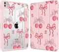 May Chen Case for iPad Pro 11-Inch M5/M4 2025/2024 (6th/5th Generation) [Penceil Holder] Trifold Stand Auto Wake/Sleep Clear TPU Protection Back Cover Coquette Cherry Bow