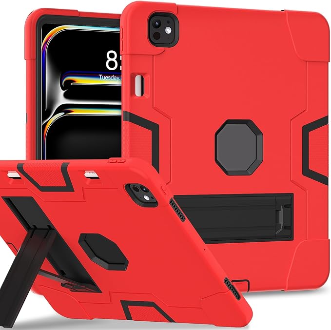 Case for iPad Pro 13 inch (2024 7th Gen) for iPad Pro 13 inch M4 2024 Case Heavy Duty Rugged Case with 360 Rotating Stand Shockproof Kids case for 2024 ipad pro 13 case Red&ampBlack