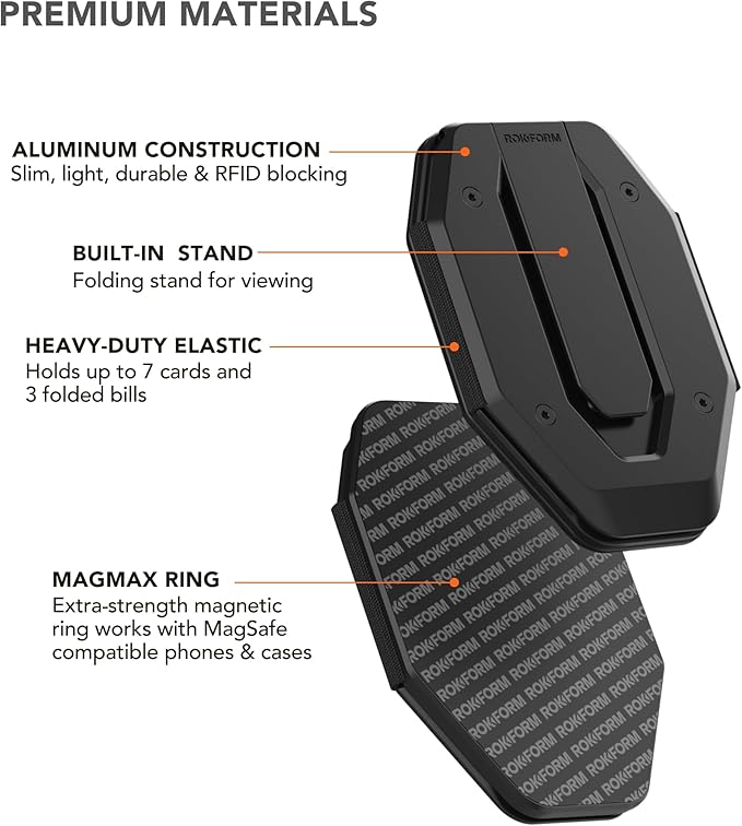 Rokform - Fuzion Magnetic Aluminum Wallet with Stand Designed for Mag Safe Compatible Phone Cases (Black)