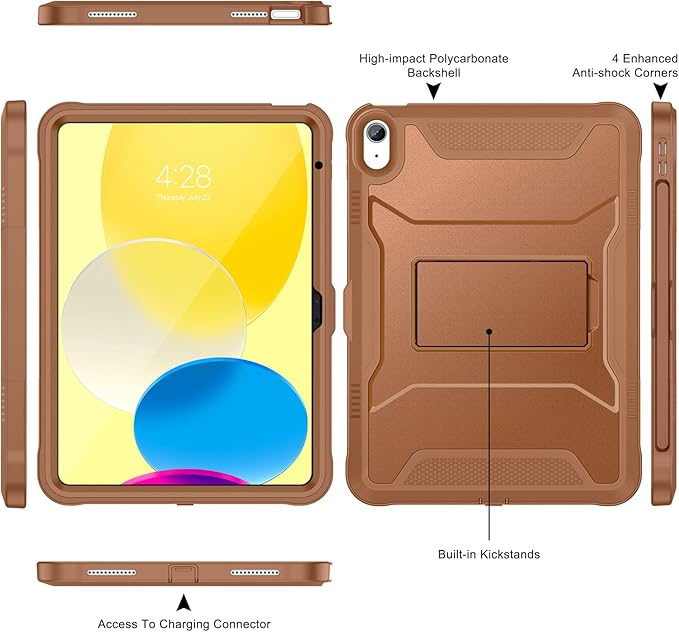 Soke Case for iPad (A16) 11th Generation 11-inch 2025 iPad 10th Generation 10.9-inch 2022 with Built-in Screen Protector and Kickstand Rugged Full Body Protective Cover - Light Brown