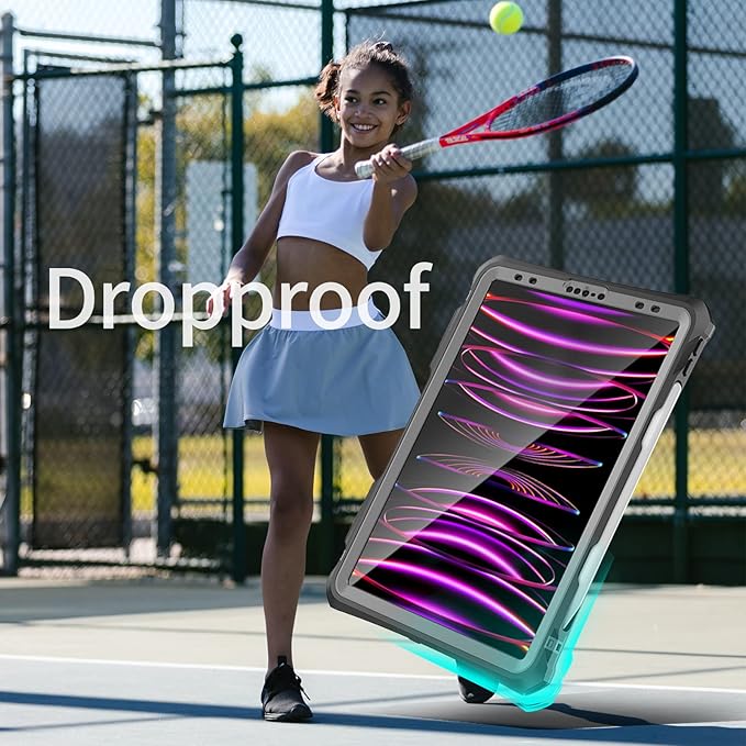 Compatible with iPad Pro 11-inch 4th/3rd/2nd Generation IP68 Waterproof Case A2759 A2761 A2435 w/Pencil Holder Kickstand Lanyard Shock-Proof Full-Sealing Cover Compatible with Magic Keyboard