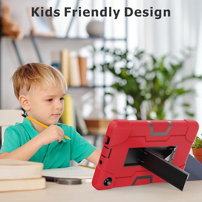 Case for for Alcatel Joy Tab 2 Tablet 8-inch 2020 Release (Model: 9032Z) - [Built-in Kickstand] Anti Slip Kids Friendly Shockproof Silicone Protective Cover (Red/Black)