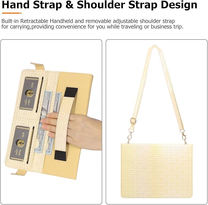 Dteck iPad 9th/8th/7th Generation Case 10.2 Luxury Sparkle PU Leather Kickstand With Pencil Holder Shoulder Hand Strap Card Slots Shockproof Protective Magnetic Pocket Wallet Apricot