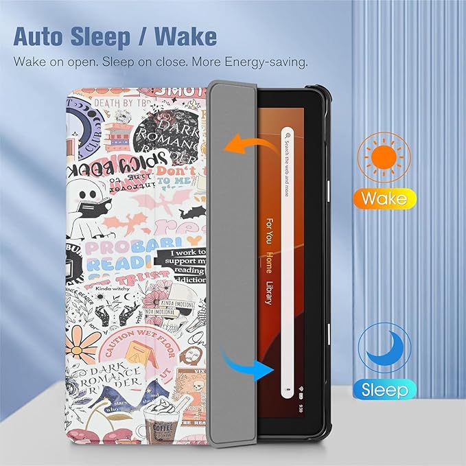 Case Fits New Amazon Fire HD 10 Tablet Case(Only Fit 13th Gen 2023 Release) Bookish Skull Trifold Lightweight Hard Shell Stand Cover with Auto Wake/Sleep Read More Books