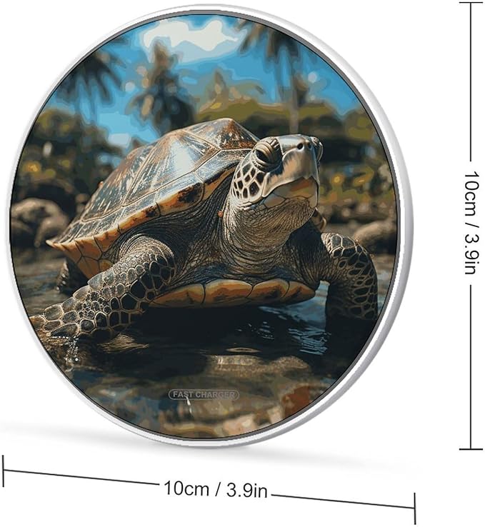 Big Turtle and Palm Trees Wireless Charger Fast Wireless Charging Pad with USB Cable 10W Anti-Slip Magnetic Wireless Charger Portable Slim Charger Puck Travel Charging Station