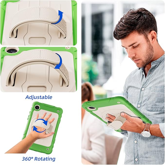 Case for Samsung Galaxy Tab A9 Case 8.7 Inch 2023 with 360 Rotating Hand Strap &amp Shoulder StrapProtective Case for Galaxy Tab A9 8.7 Tablet SM-X110/X115/X117 (Green+White)