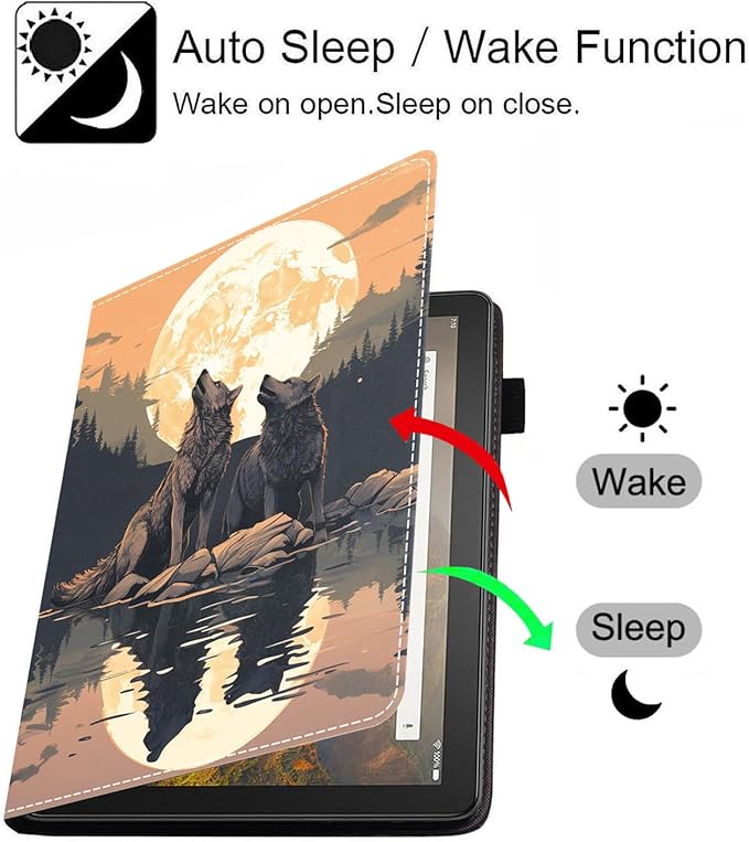 Case for All-New Amazon Fire HD 10 &amp 10 Plus Tablet 10.1 (13th/11th Generation 2023/2021 Release) Slim PU Leather Stand Cover with Card Slot &amp Auto Wake/Sleep Wolf Under The Moon
