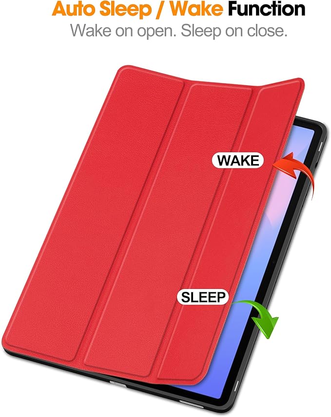 Case for Samsumg Galaxy Tab S10 FE+/S10 FE Plus 13.1 Inch 2025 (Model: SM-X620/SM-X626B) Trifold Stand Smart Cover with S Pen Holder [Auto Wake/Sleep] PU Leather Soft TPU Bumper Shell Red