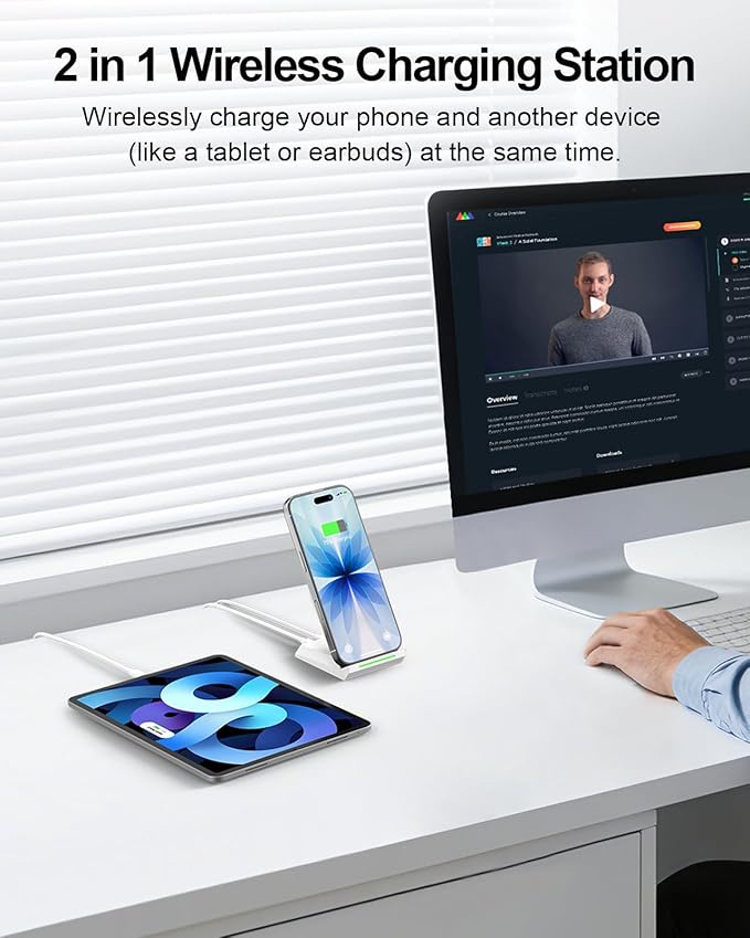 Fast Wireless Charging Stand Equipped with PD 30W Adapter High Speed Universal Charger with Extra USB-A Port Compatible with iPhone 17/16/15/14/13/12/11 for Samsung Galaxy S26/S25/S24/S23/S22