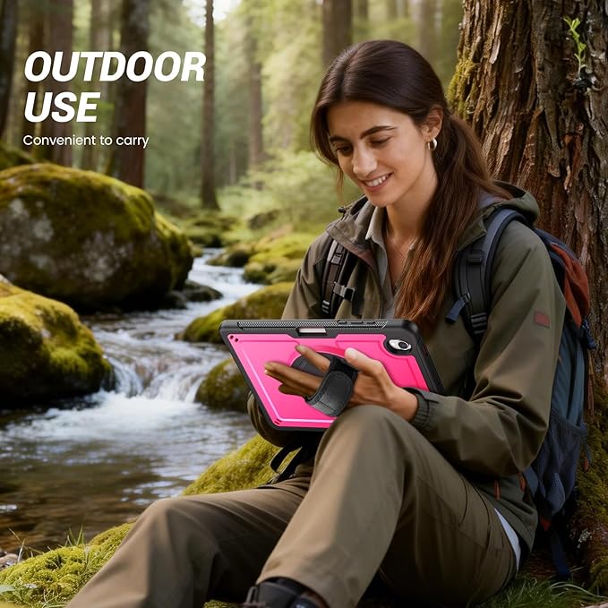 Case for Samsung Galaxy Tab S10 Lite / S10 FE / S9 FE 5G / S9 Tablet Case 10.9''/ 11'' with Screen Protector Pen Holder 360°Rotate Hand Strap/Stand Shoulder Strap Rose Red