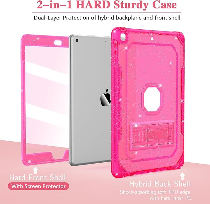 Case for iPad Air 2 Case for iPad 6th/5th Generation 2018/2017 for Apple iPad 9.7 inch with Screen Protector/Stand Glitter Hot Pink Full-Body Coverage Slim Cover for Girls Women Kids