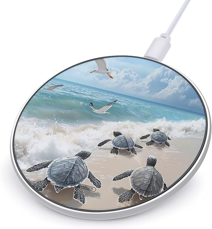 Beach Sea Turtle Wireless Charger Anti-Slip Wireless Charging Pad Slim Charger Mat for Men Women