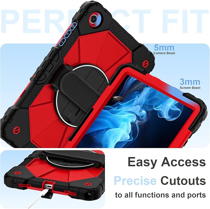 Case for Galaxy Tab A11+ Plus 2025/ A9+ 2023 11 Inch Rugged Samsung Tab A11 Plus Case Galaxy A9+ Tablet Cover with 360 Rotating Hand Strap Stand Shoulder Strap Screen Protector Black Red