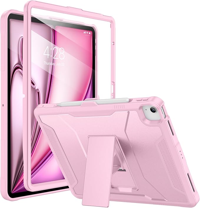 Soke Case for iPad Air 13-Inch M4 2026 M3 2025 &amp M2 2024with Built-in Screen Protector and Kickstand Rugged Full-Body Heavy Duty Protective Cover for Apple iPad Air 13 - Pink