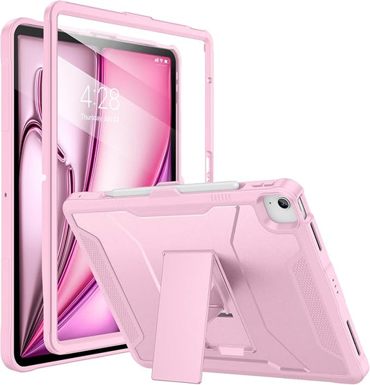 Soke Case for iPad Air 13-Inch M4 2026 M3 2025 &amp M2 2024with Built-in Screen Protector and Kickstand Rugged Full-Body Heavy Duty Protective Cover for Apple iPad Air 13 - Pink